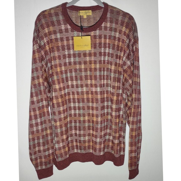 Vintage Tricots St Raphael Mens Multi Plaid Knit Sweater Rouge JS2052 Large NWT